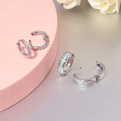 Miniatura 193 de CiNily Aretes Huggie de ópalo con bisagras, chapados en oro, hipoalergénicos, pequeños aretes de aro para mujeres, adolescentes, niñas, hombres