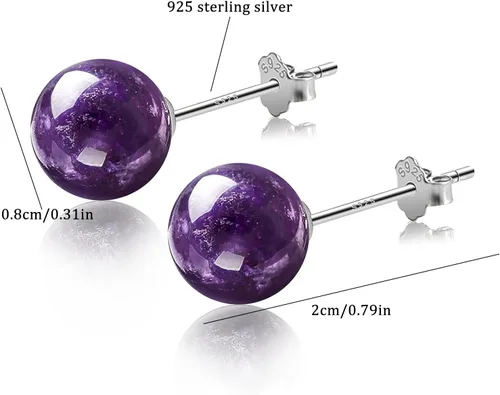 Miniatura 124 de Natural Stone Stud Earrings for Women 8mm Sterling Silver Genuine Gemstone Earrings Handmade Sterling Silver Crystal Stud Earrings for Women