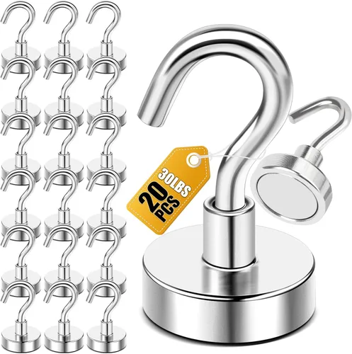 Miniatura 38 de Diymag Ganchos magnéticos, resisten 80 lb, 20 unidades, neodimio de tierras raras fuertes para colgar, colgador magnético para cortina, hogar, Negro