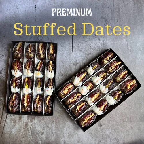 Miniatura 7 de Caja de regalo Medjool Dates - Nueces rellenas y chocolate cubierto Oro comestible y azafrán adornado