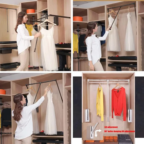 Miniatura 2 de LDIW Varillas extraíbles de aluminio para armario, sistema de almacenamiento para dormitorio, guardarropa, armario, guardarropa, plateado, 830 ~