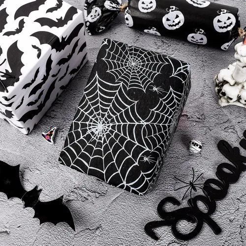 Miniatura 4 de Whaline Papel de seda de Halloween de calabaza en blanco y negro, 13.8 x 19.7 pulgadas, papel decorativo de regalo para Halloween, truco y trato