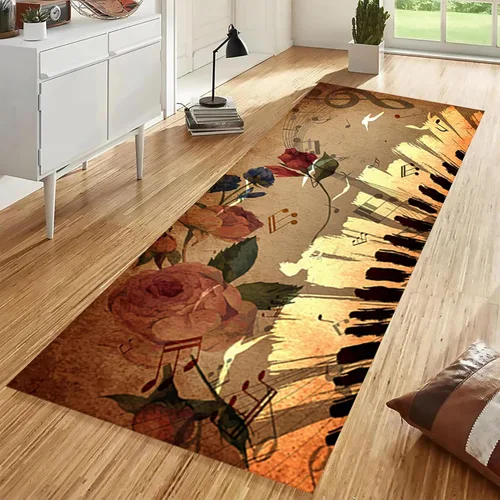 Miniatura 4 de Alfombra musical vintage, 2 x 8 pies, estilo retro, teclas de piano, notas musicales, notas musicales, alfombras de pasillo largas, suaves