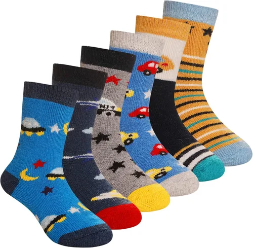 Calcetines de lana para niños y niñas cálidos de invierno gruesos acogedores térmicos pesados para niños pequeños 6 pares