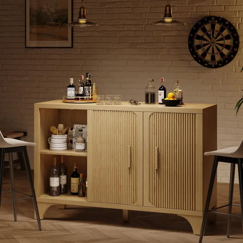 Miniatura 7 de Gabinete de buffet acanalado moderno de mediados de siglo con almacenamiento, aparador decorativo y armario de almacenamiento de credenza