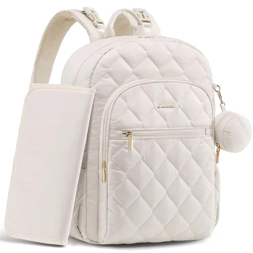 LOVEVOOK Mochila para pañales, bolsa de pañales acolchada para bebé con bolsillos aislados, mochila de pañales de viaje para niños y niñas con Beige
