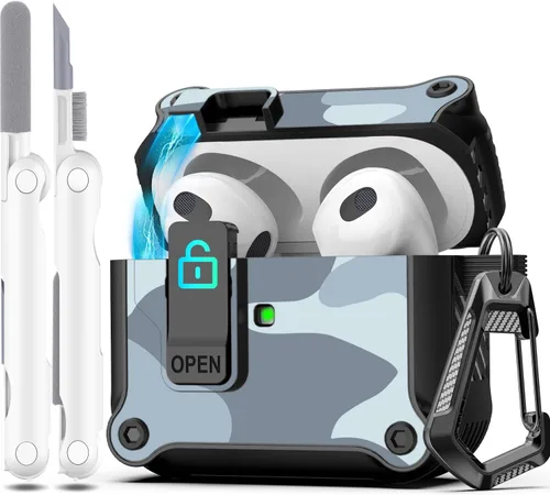 Miniatura 99 de R-fun - Funda para audífonos compatible con AirPods de 4.ª generación 2024, cubierta protectora de expulsión automática a prueba de caídas, puerto