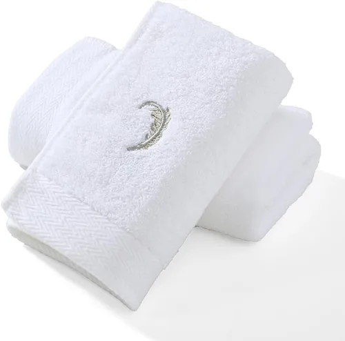 Miniatura 10 de YiLUOMO Gold Feathers - Juego de toallas de mano bordadas elegantes blancas, supersuaves, 100% algodón, altamente absorbentes, decorativas