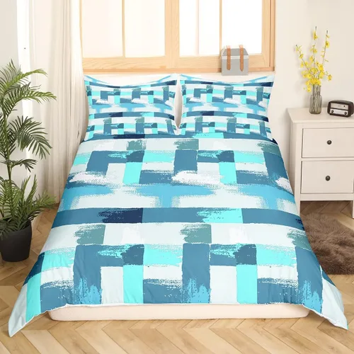 Miniatura 3 de Feelyou Juego de ropa de cama color verde azulado, tamaño individual, funda de edredón turquesa, azul, gris, grunge, degradado, para niños, niñas