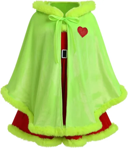 Miniatura 17 de IDOPIP Vestido de fiesta de Navidad para mujeres y niñas, vestido de tutú a cuadros rojos con capa con capucha, disfraz familiar a juego