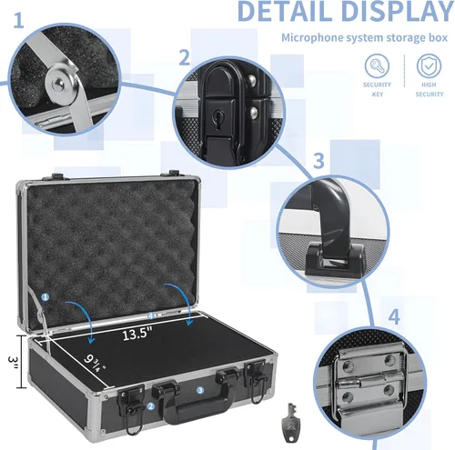 Miniatura 4 de Funda de transporte rígida de 14 pulgadas, ideal para almacenamiento de sistemas de micrófono inalámbrico y transporte de equipos de cámara