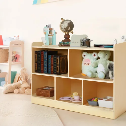 Miniatura 6 de Estante Montessori, organizador de almacenamiento de juguetes de madera para libros, juguetes, estantería de 2 estantes, armario de almacenamiento