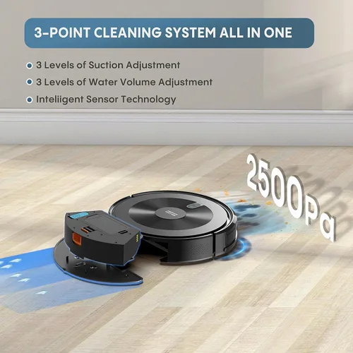 Miniatura 2 de Combo de aspiradora y trapeador robot: robot aspirador 2 en 1 2500 Pa fuerte succión y sin enredos y control Alexa/APP y carga automática, limpieza