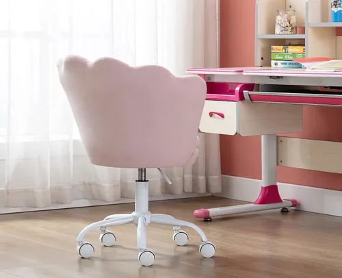 Miniatura 9 de chairus Bonita silla de escritorio para niños, de terciopelo, para sala de estar, silla tapizada para adolescentes con respaldo de concha, silla