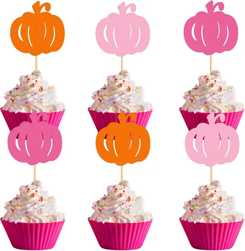 Miniatura 20 de 24 adornos para cupcakes de calabaza con purpurina, decoraciones de baby shower, tema de cosecha de otoño, suministros para fiestas de cumpleaños