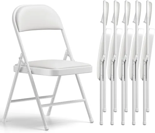 Miniatura 31 de Paquete de 2 sillas plegables, sillas plegables acolchadas de piel sintética para exteriores e interiores, asiento comercial de metal plegable