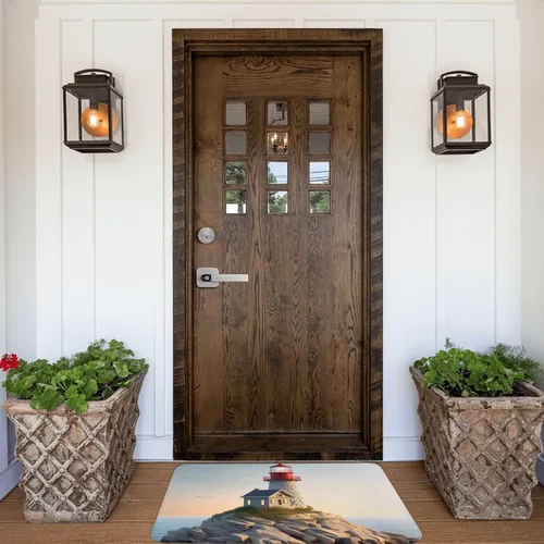 Miniatura 7 de Tapete para puerta delantera, tapete de bienvenida con estampado 3D de faro de playa, absorbente, antideslizante, tapete de entrada suave, alfombra