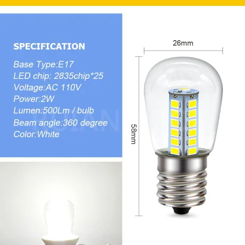 Miniatura 4 de Ruiandsion Bombilla LED E17 para refrigerador, CA 110 V, blanco, 2835 25SMD, bombilla transparente para congelador, techo, lámpara de iluminación