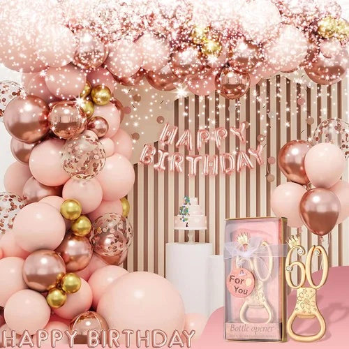 Miniatura 4 de 24 cajas de abrebotellas de cumpleaños número 60 con temática de oro rosa, favorecidas para regalos de fiesta de boda dorada número 60, recuerdos