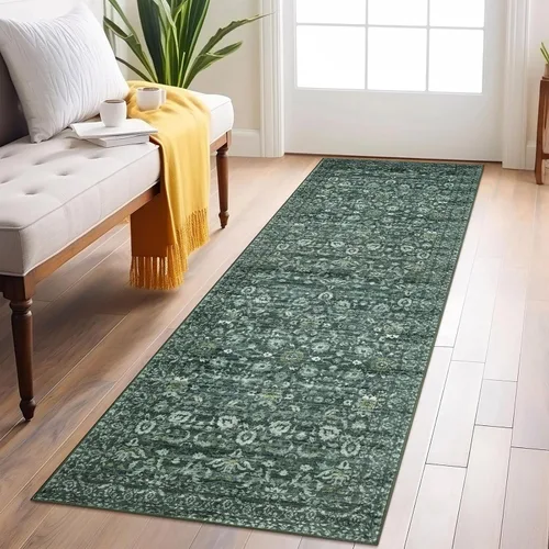 Miniatura 67 de Lansny Alfombra bohemia de 2 x 3 pulgadas, lavable, color negro, azul marino, floral, alfombra de cocina, alfombra de área pequeña de lana