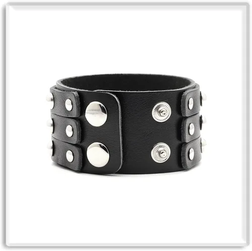 Miniatura 4 de Xusamss Pulsera de cuero ancho con remache de tres filas punk rock