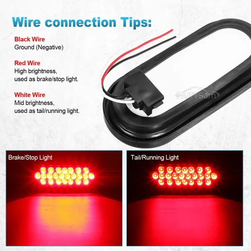 Miniatura 6 de Partsam 2 luces traseras LED ovaladas rojas de 6 pulgadas, 24 LED con ojales, ovaladas de 6 pulgadas, color rojo, luz de freno de goma de repuesto