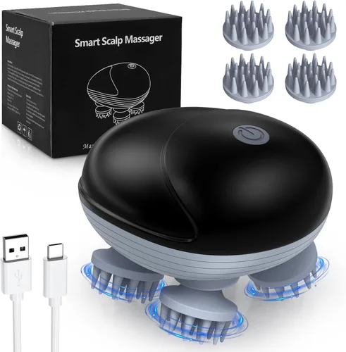 Masajeador Portátil Mejorado para Mascotas, 4 Cabezas de Masaje, Rascador de Cabeza y Espalda para Gatos, Masajeador Eléctrico para Perros y Gatos,