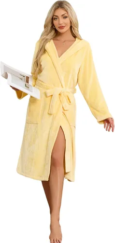 Miniatura 45 de HEARTNICE Bata de forro polar con capucha para mujer, bata de baño suave para mujer, bonito abrigo largo para casa