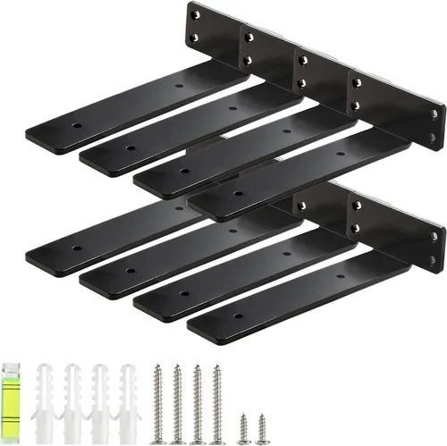 Miniatura 10 de HEART ART Soporte flotante para estante de 6 pulgadas, paquete de 2 soportes de estante resistentes, soportes en L para estantes, color negro, 6