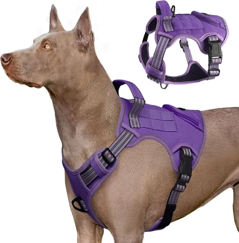 Arnés táctico resistente para perros grandes, chaleco de servicio reflectante ajustable con asa de control y 4 parches, arnés militar acolchado