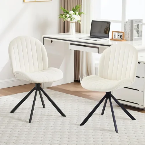 Miniatura 8 de Silla de oficina giratoria de terciopelo sin ruedas, pequeña y cómoda silla de escritorio sin brazos de mediados de siglo, bonita silla giratoria