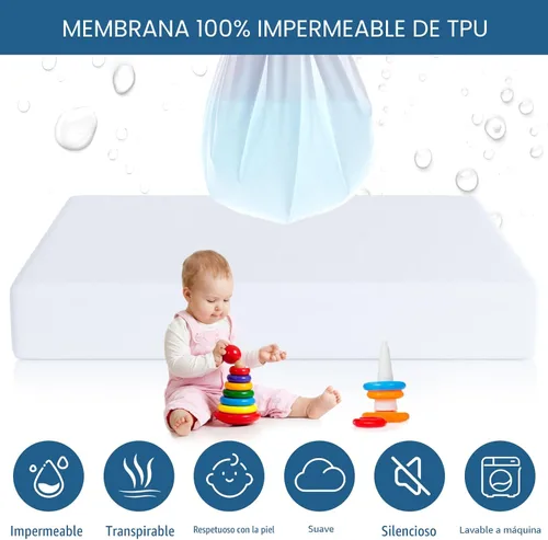 Miniatura 3 de Protector de colchón individual impermeable, protector de colchón suave de rizo de bambú, funda individual con bolsillo profundo para colchón