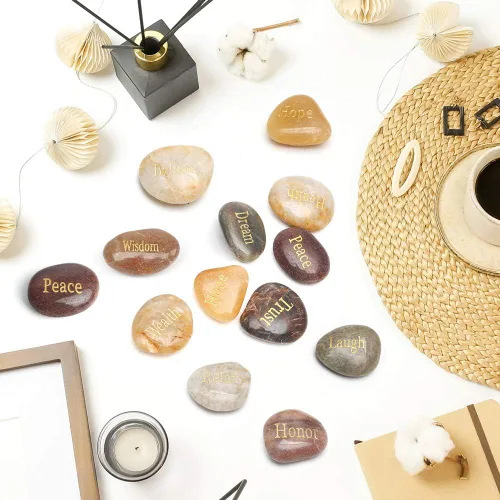Miniatura 4 de BigOtters 25 piedras inspiradoras - Piedras de aliento con palabras grabadas para meditación, decoración de oficina en casa y cumpleaños, regalos