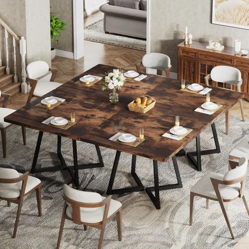 Miniatura 20 de Tribesigns Mesa de comedor cuadrada para 2, mesa de comedor industrial de 31.5 pulgadas con base de metal, mesa de cocina para comedor, espacio