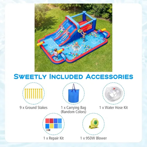 Miniatura 4 de BOUNTECH Parque inflable de tobogán acuático, castillo de salto de 21 x 13 pies con toboganes dobles para diversión de carreras, piscina grande