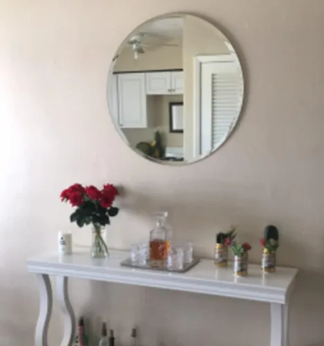 Miniatura 7 de USHOWER Espejo de pared redondo sin marco de 30 pulgadas con borde biselado, espejo circular para baño y tocador, aspecto elegante y simple