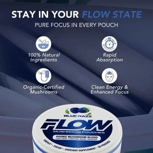 Miniatura 3 de Flow Pouches Bolsas nootrópicas de hongos – 600 mg orgánico de hongos energéticos ultra bolsas con melena de león, reishi, cordyceps