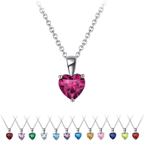 valunell Love-Heart - Collar con colgante de plata de ley 925 con circonita cúbica collar de piedra natal regalos de joyería para mujeres y niñas 18