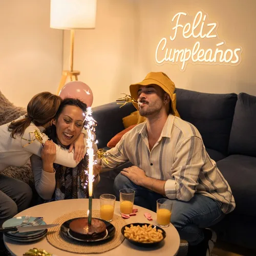 Miniatura 6 de Letrero de neón de Feliz Cumpleaños, letrero de feliz cumpleaños, luz LED de neón española con regulador de intensidad alimentado por USB, letrero