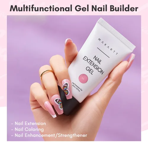 Miniatura 2 de Makartt Gel de uñas de poligel 50ml, gel constructor para uñas sin hema, rosa y marrón, fortalecedor multifuncional para extensión de uñas, gel duro