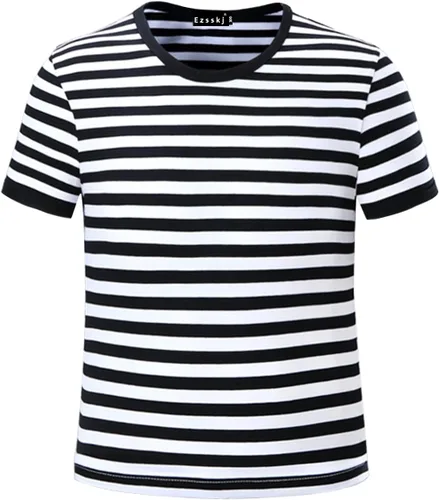 Miniatura 2 de Ezsskj Camiseta de Pugsley Addams para niños, camiseta de rayas negras y blancas para Halloween, disfraces de ladrón de bancos, camisetas novedosas