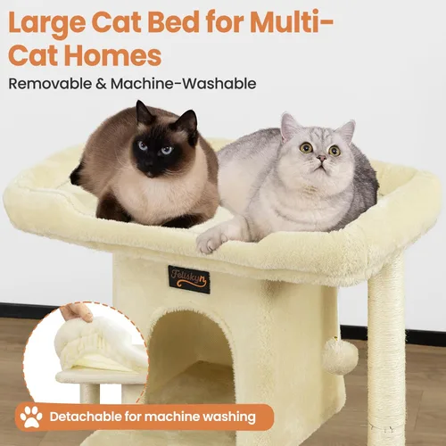 Miniatura 2 de Poste rascador de torre para gatos grandes de interior, árbol pequeño para gatos con cama grande, casa de árboles de 28 pulgadas de alto con cueva