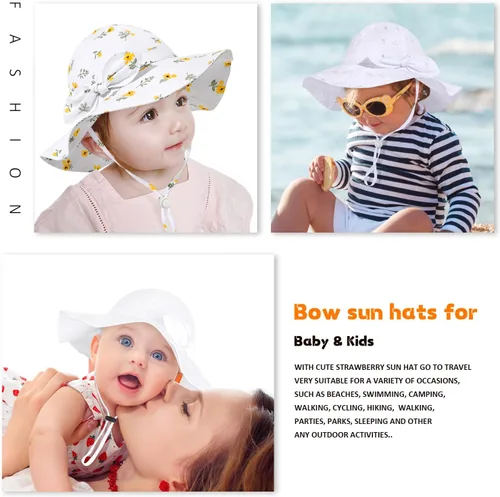 Miniatura 17 de Sombrero de sol para bebé niña con UPF 50+ sombrero de playa ajustable para exteriores con ala ancha