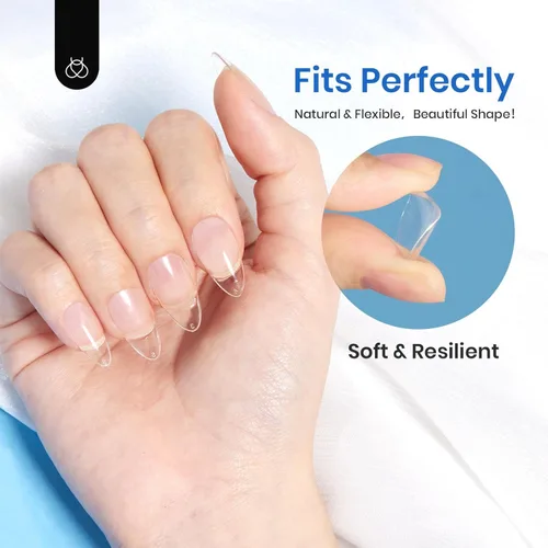 Miniatura 5 de Beetles Puntas de uñas de gel, set de extensión de uñas suaves 504 piezas, 12 tamaños, puntas de uñas cortas de almendra transparentes pre-dadas