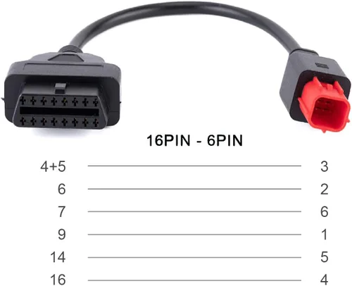 Miniatura 5 de Cable adaptador OBD2 de 6 pines compatible con motocicletas Kawasaki Guzzi Suzuki Yamaha Harley Davidson Piaggio Vespa Adaptador de diagnóstico