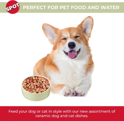 Miniatura 2 de SPOT Cuenco redondo de cerámica moteado para alimentos y agua para mascotas, apto para lavavajillas, ideal para perros pequeños, gatos, reptiles