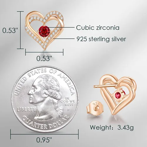 Miniatura 5 de Aretes CDE Forever Love Heart de plata de ley 925, chapados en oro rosa, con piedra de nacimiento de diciembre, circonita cúbica de calidad 5 A