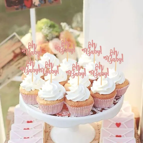 Miniatura 6 de Ercadio 24 piezas Oh Baby Cupcake Toppers Glitter Rose Gold Cake Topoper para niños o niñas, temática de baby shower, cupcakes, fiesta de cumpleaños