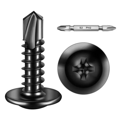 Miniatura 14 de Mywish 200 tornillos autorroscantes negros #10 × 1 pulgada para metal, 410 tornillos de metal negro de óxido de tornillo de acero inoxidable