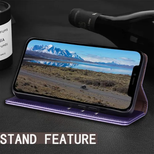 Miniatura 6 de SUANPOT Funda de piel tipo cartera para iPhone 12 Pro Max con bloqueo RFID, tarjetero de crédito, libro de folio magnético de poliuretano para Apple